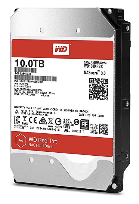 WD Red 10TB NAS Hard Drive - 7200 RPM Class, SATA 6 Gb/s, 256 MB Cache, 3.5" - WD101KFBX